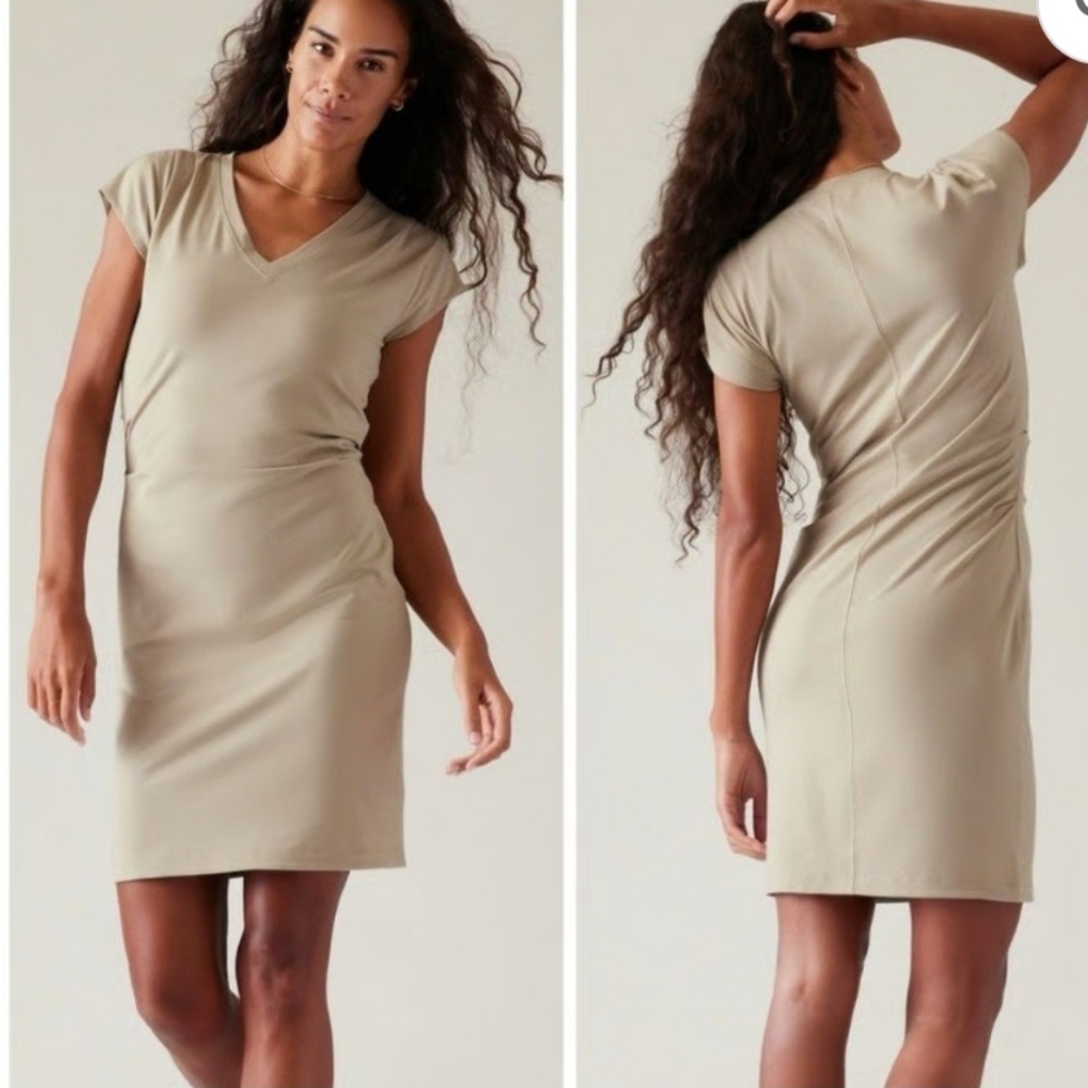Athleta Effortless Tee Dress Ecru, Cream Tan Size Small